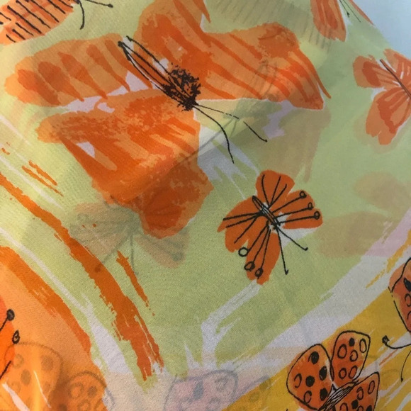 44” Square Large Vera for Target Orange Butterfly Chiffon Scarf - Picture 3 of 7